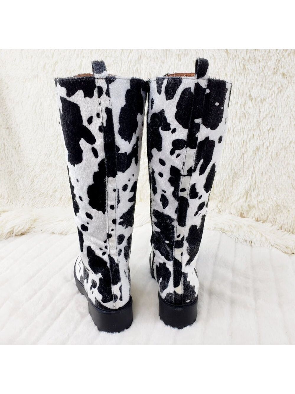Savage Cow Combat Lace Up Knee Boots Faux Cow Print Brand New - Picture 8 of 16